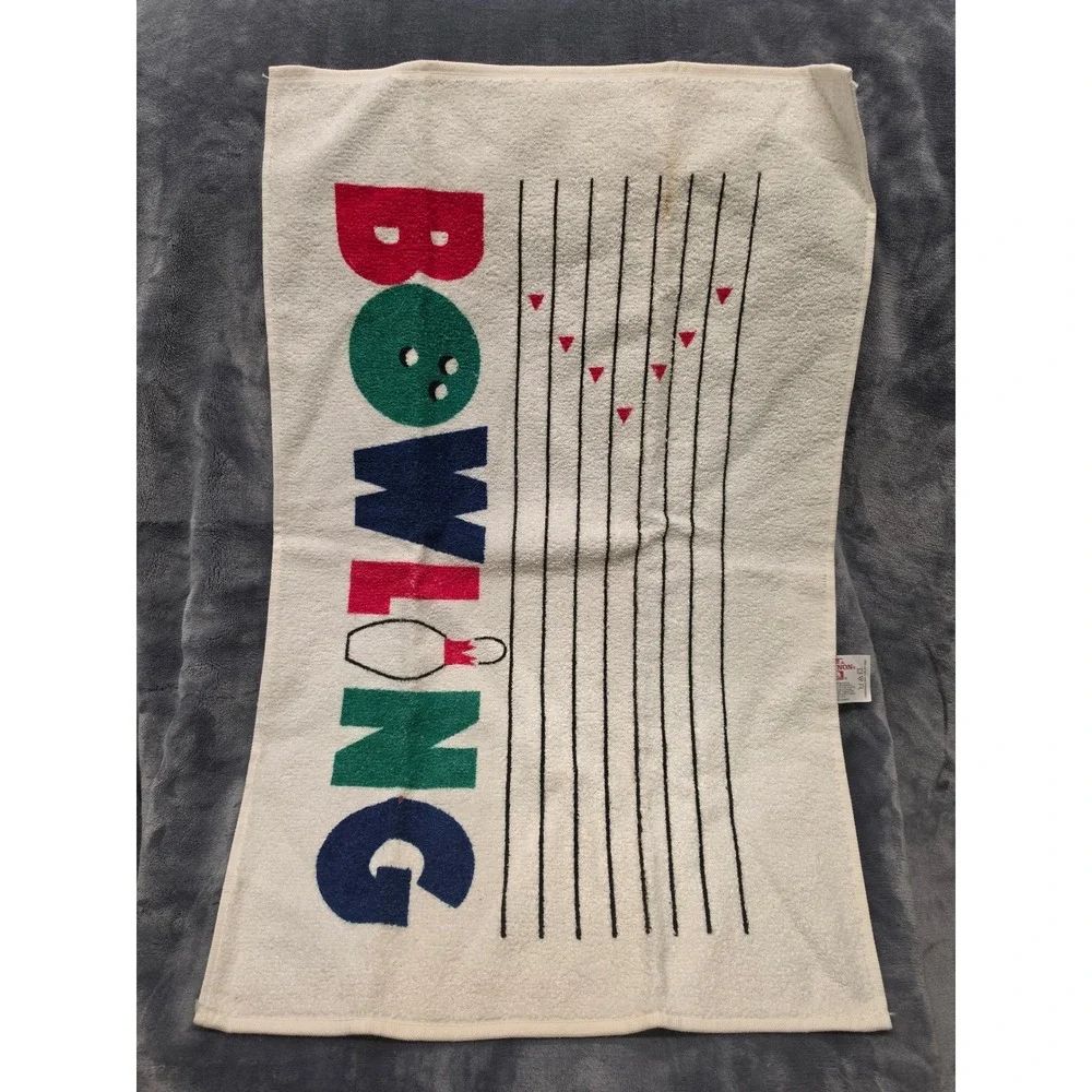 Vintage Cannon Bowling Hand Towel White Cotton Retro Sports Graphic Made in USA